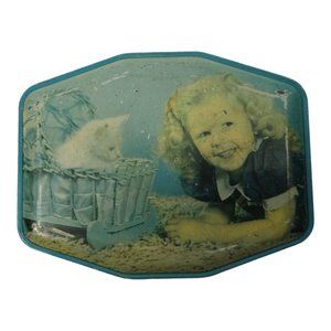 Vintage Horner Cat Kitten Basket Girl Candy Toffee Tin 5 1/4" x 4 1/8" Container